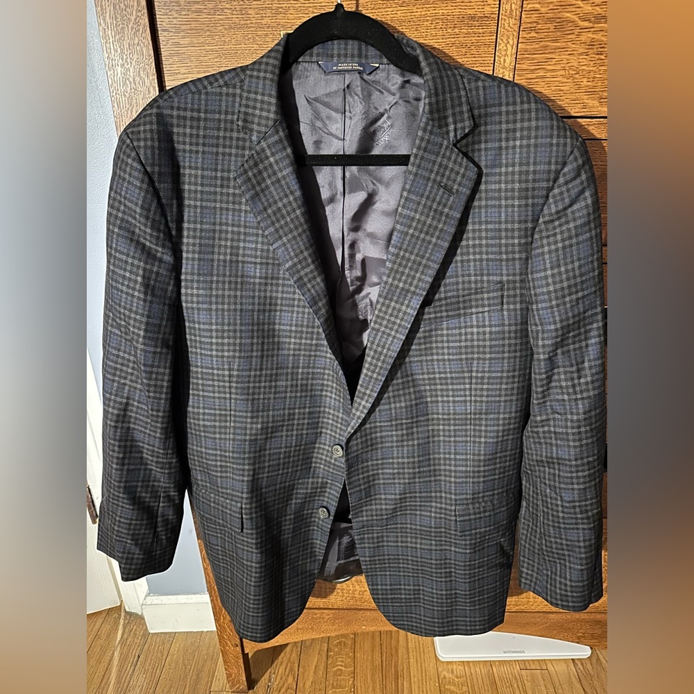 Brooks Brothers Men's Grey Blue Plaid Blazer~1818 Saxon Regent~Size 42R